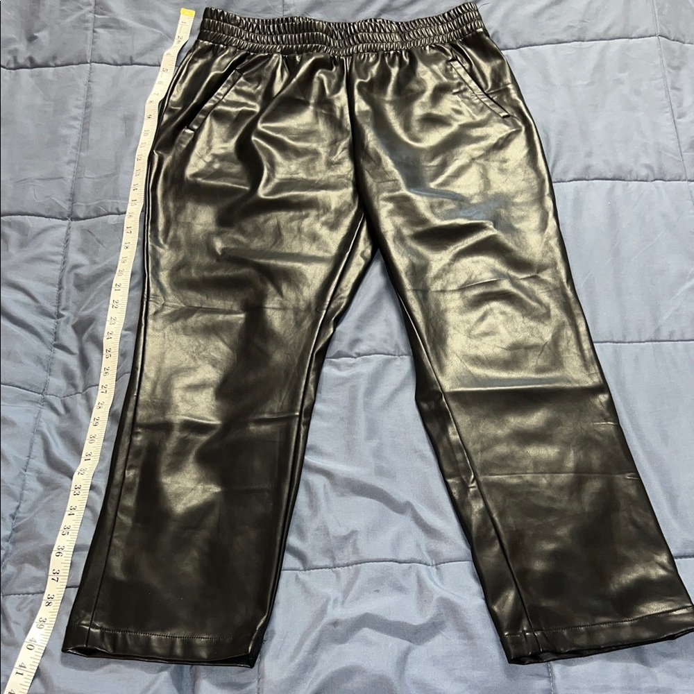 DKNY Shiny Black Leather Pants